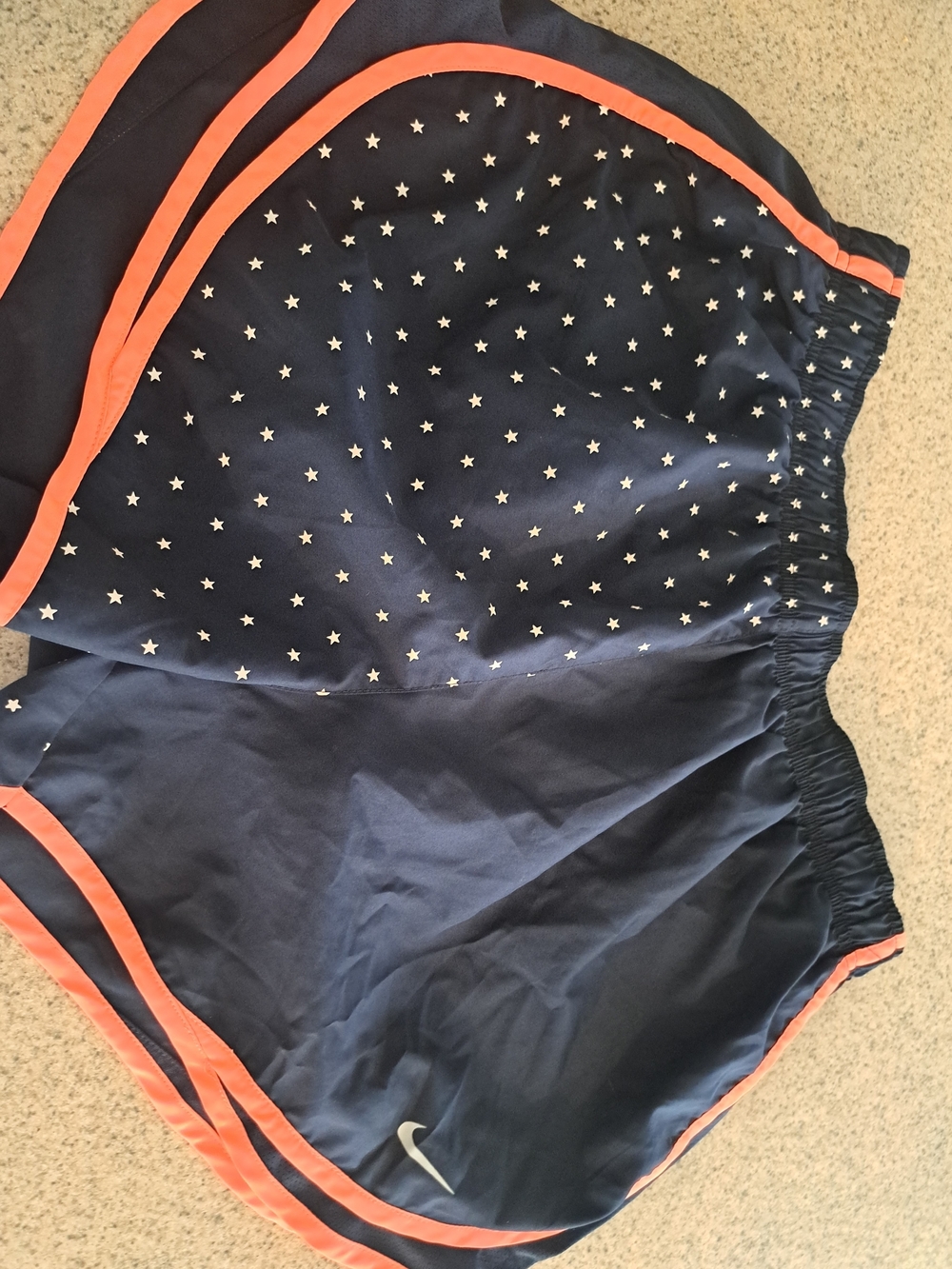 Nike Navy Star-Print Running Shorts with Coral Trim